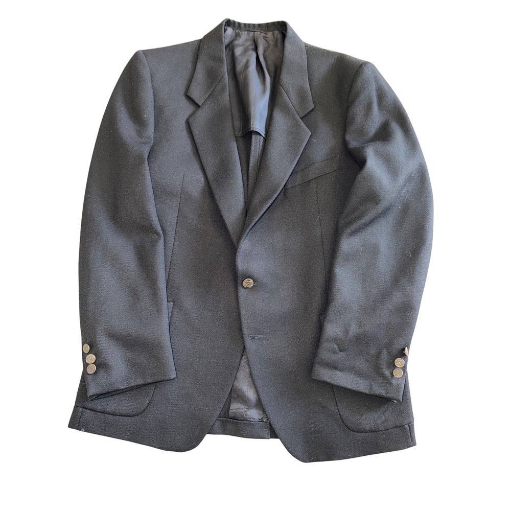 Pierre Cardin Vintage Mens Black Wool Blazer Jacket Two Button Sport Coat